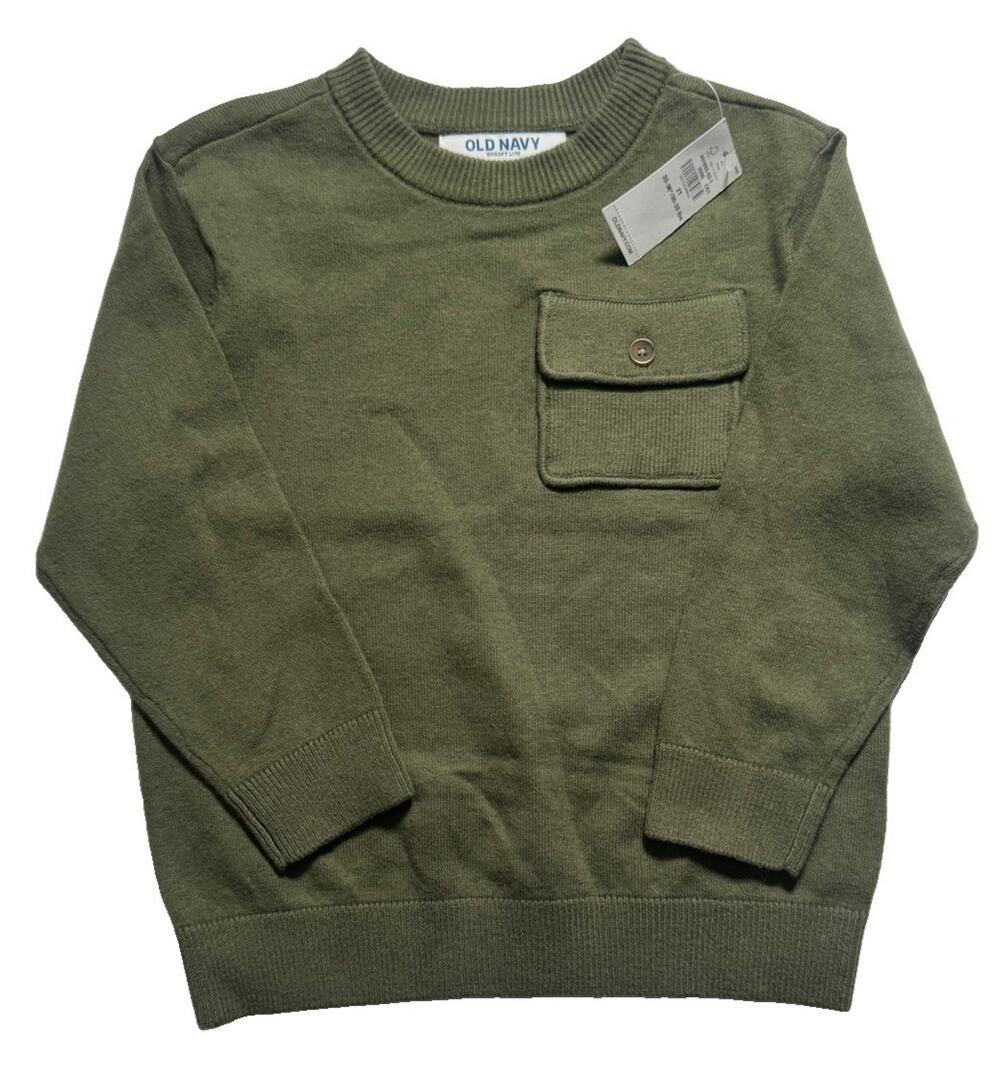 Old Navy SoSoft Lite Toddler Boys 2T Olive Green Crew Neck Sweater NWT Pocket